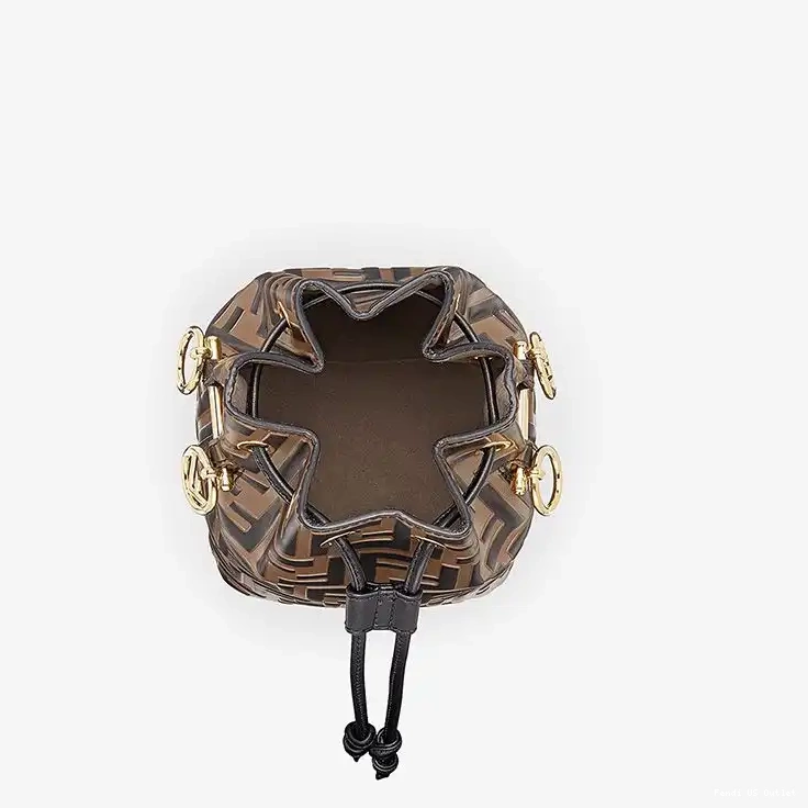 Affordable HOT FF Calf Leather Mon In Tresor Bag Motif Brown Fendi Bucket Mini 0705